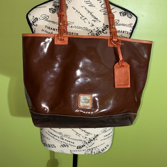 Dooney & Bourke Brown Leather Tote with Signature Print - Picture 1 of 10